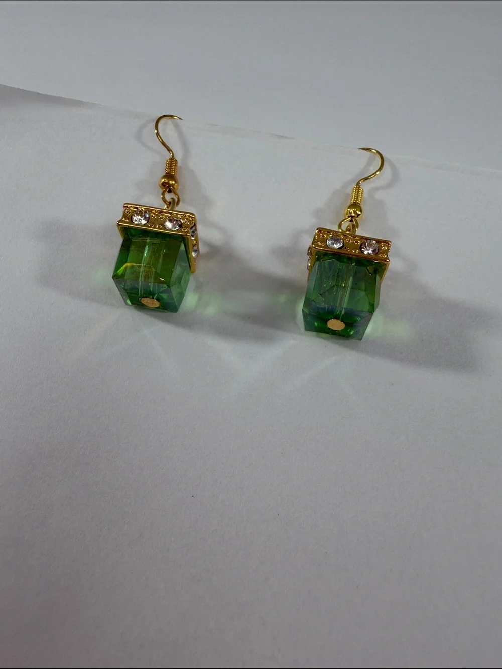 Gold-Tone Green Crystal Drop Earrings